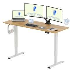 FLEXISPOT 160 * 60cm Electric Standing Desk Adjustable Standing Desk Sit Stand Up Desk Computer Desk with Hook Memory Function for Office and Home (Maple+White)