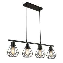 FORCOSO Pendant Lights 4 Lights, Industrial Metal Caged Ceiling Light Fittings E27 Black Hanging Lamp Light Fixture for Kitchen Island Dining Room Table Living Room