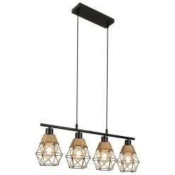 FORCOSO Pendant Lights 4 Lights, Industrial Metal Caged Ceiling Rope Light Fittings E27 Black Hanging Lamp Light Fixture for Kitchen Island Dining Room Table Living Room
