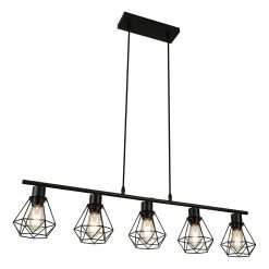 FORCOSO Pendant Lights 5 Lights, Industrial Metal Caged Ceiling Light Fittings E27 Black Hanging Lamp Light Fixture for Kitchen Island Dining Room Table Living Room