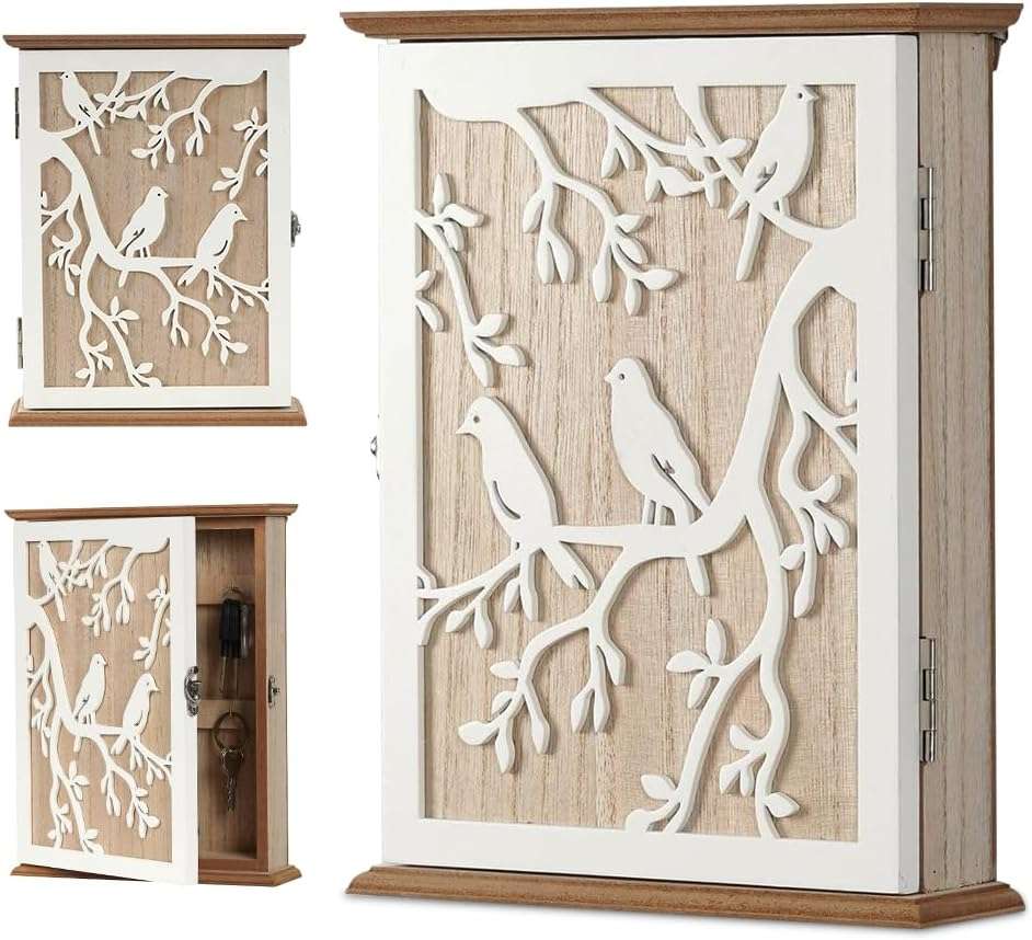 Fouvin Design Key Cabinet, Wooden Key Box, 20 x 6 x 26.5 cm, Natural