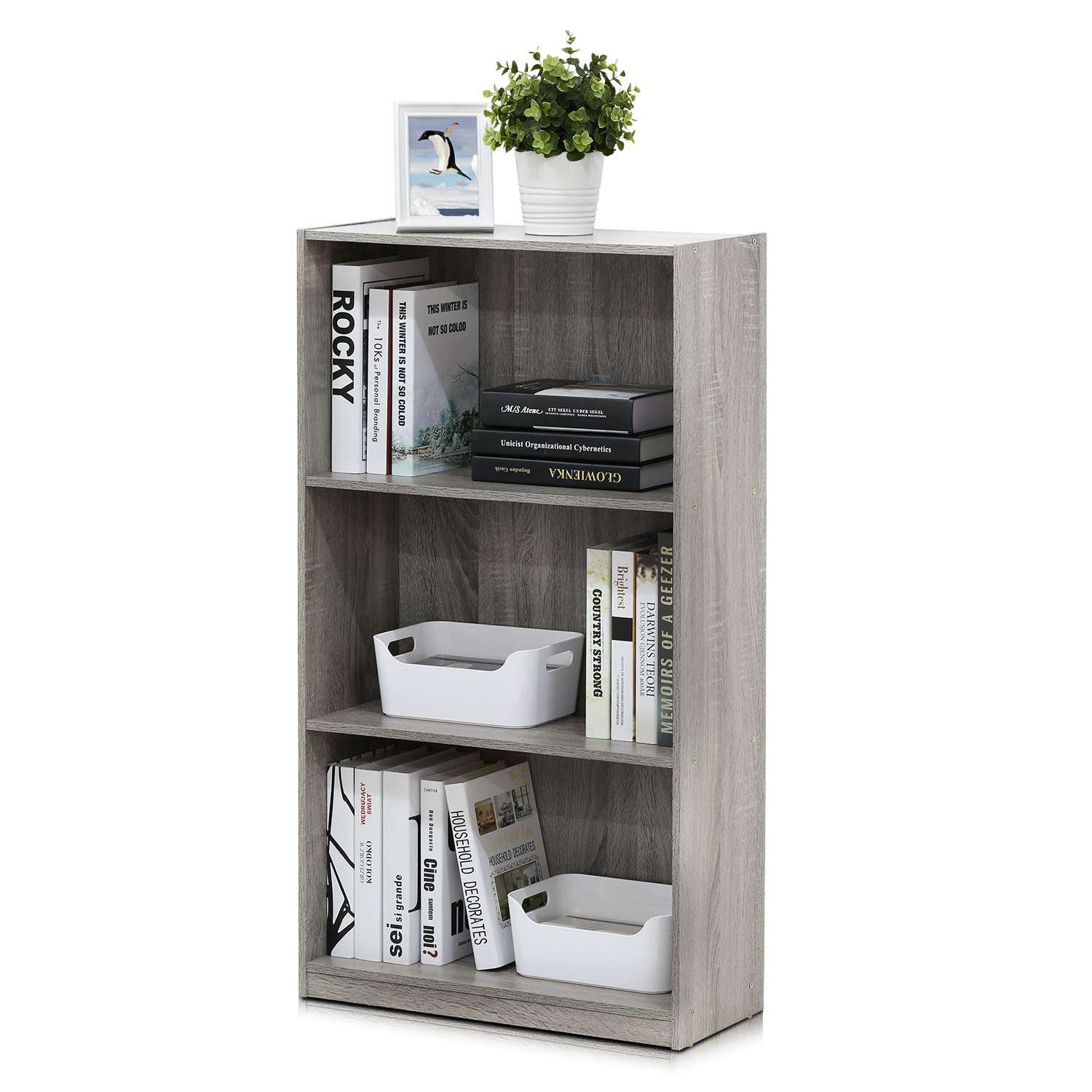 Furinno Basic 3-Tier Bookcase Storage Shelves, French Oak