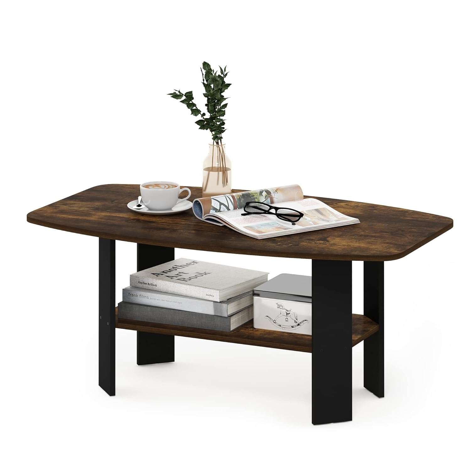 Furinno Simple Design Coffee Table, Side Table, Amber Pine/Black, 54.9 (D) x 90.2 (W) x 39.9 (H) cm (11179APBK)