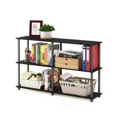 Furinno Turn-N-Tube 3-Tier Double Size Storage Display Rack, Black/Grey