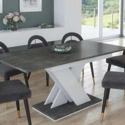Furneo Tavolo 02 â€“ Modern Extendable Dining Table Only, 120â€“160 cm, Grey Marble Effect Finish