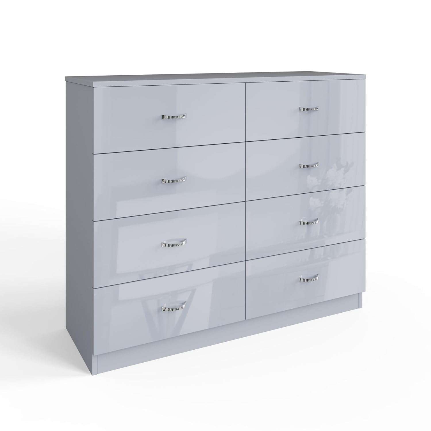 FWStyle Wide & Tall 8 Drawer Chest of Drawers Contemporary Bedroom Storage Furniture Grey Gloss