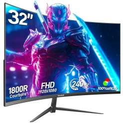 Gawfolk 32 Inch Curved Gaming Monitor 240Hz, 1800R PC Monitor Full HD 1080P, Ultra-Thin Bezel, Freesync and Eye Care Technology, 100x100mm Wall-mounted