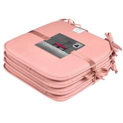 GC GAVENO CAVAILIA Pack Of 4 Outdoor Chair Pads - 38x38 Cm - Removable Seat Pads with Ties - Comfortable Garden Chair Cushions - Non Slip Square Seat Pads For Dining Chairs - Pink