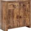 GFW Jakarta Mango 2 Door 2 Drawer Compact Sideboard Distressed Style Multi Unit, 80 cm Width x 35 cm Depth x 80 cm Height