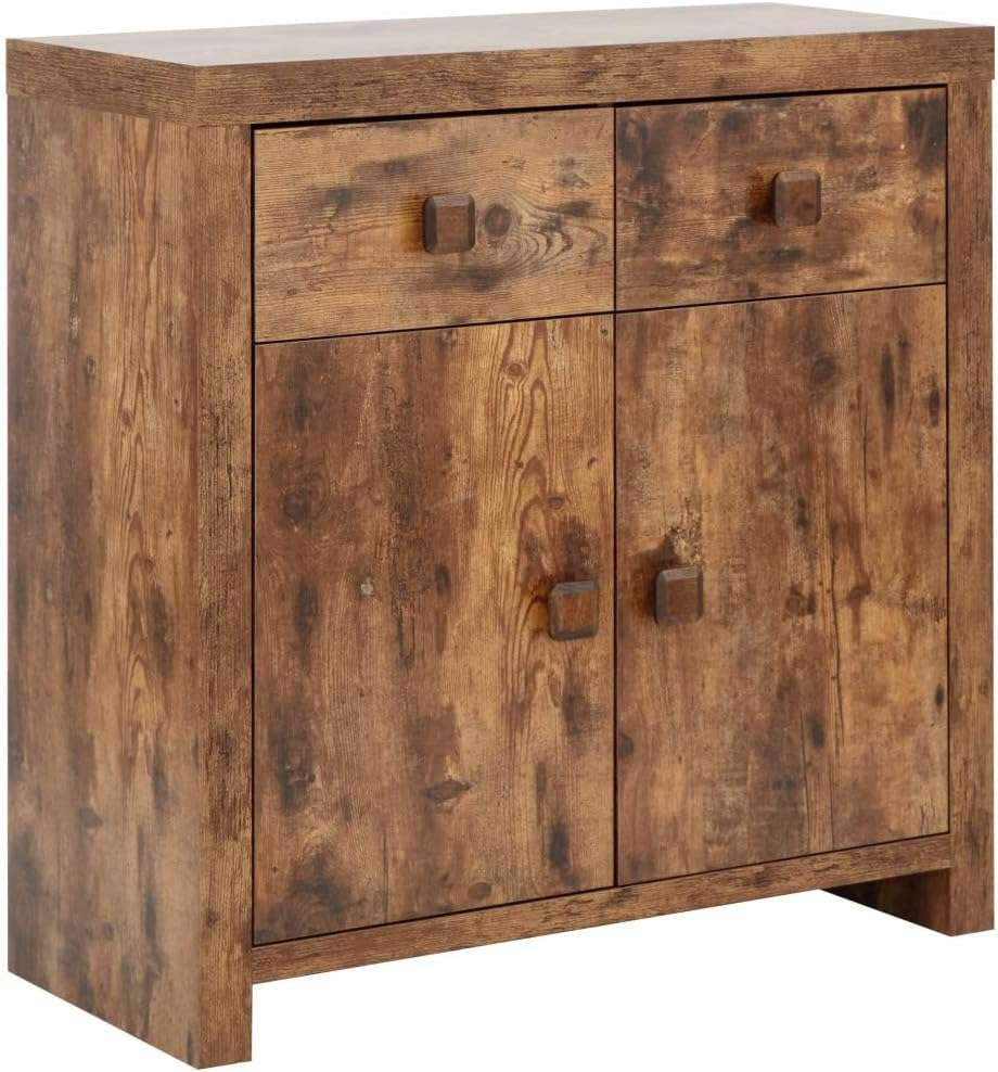 GFW Jakarta Mango 2 Door 2 Drawer Compact Sideboard Distressed Style Multi Unit, 80 cm Width x 35 cm Depth x 80 cm Height