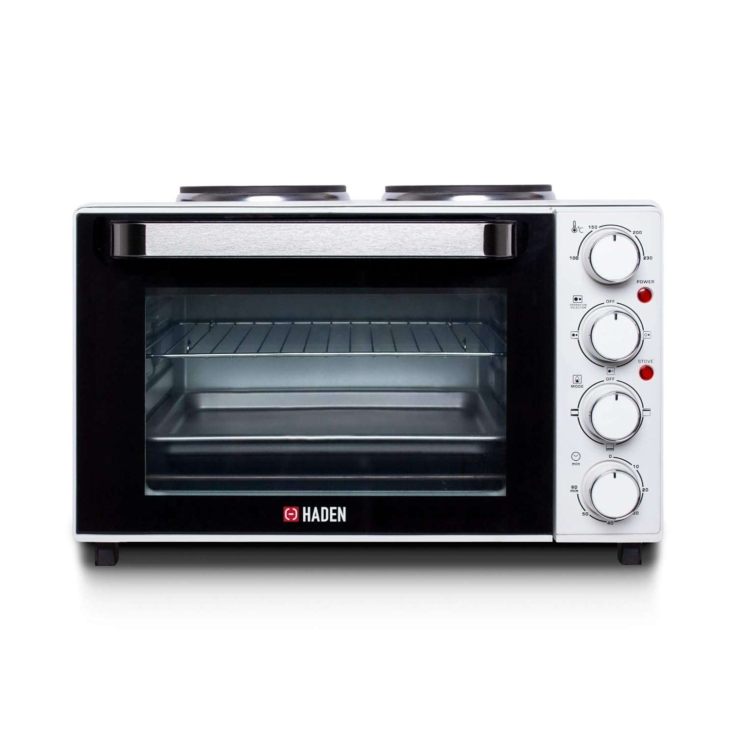 Haden 25L Mini Oven with Grill & Double Hot Plates – Versatile Table top Oven and Hob for Baking, Roasting, Boiling – Adjustable Temperature, 1400W Electric Counter Top Cooker...
