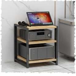 HAEKEBC 4/5/6 Tier Media Storage Cabinet Adjustable AV Media Stand Wooden Shelves Stereo Rack AV Cabinet Audio Video Components Cabinet Home Corner Media...