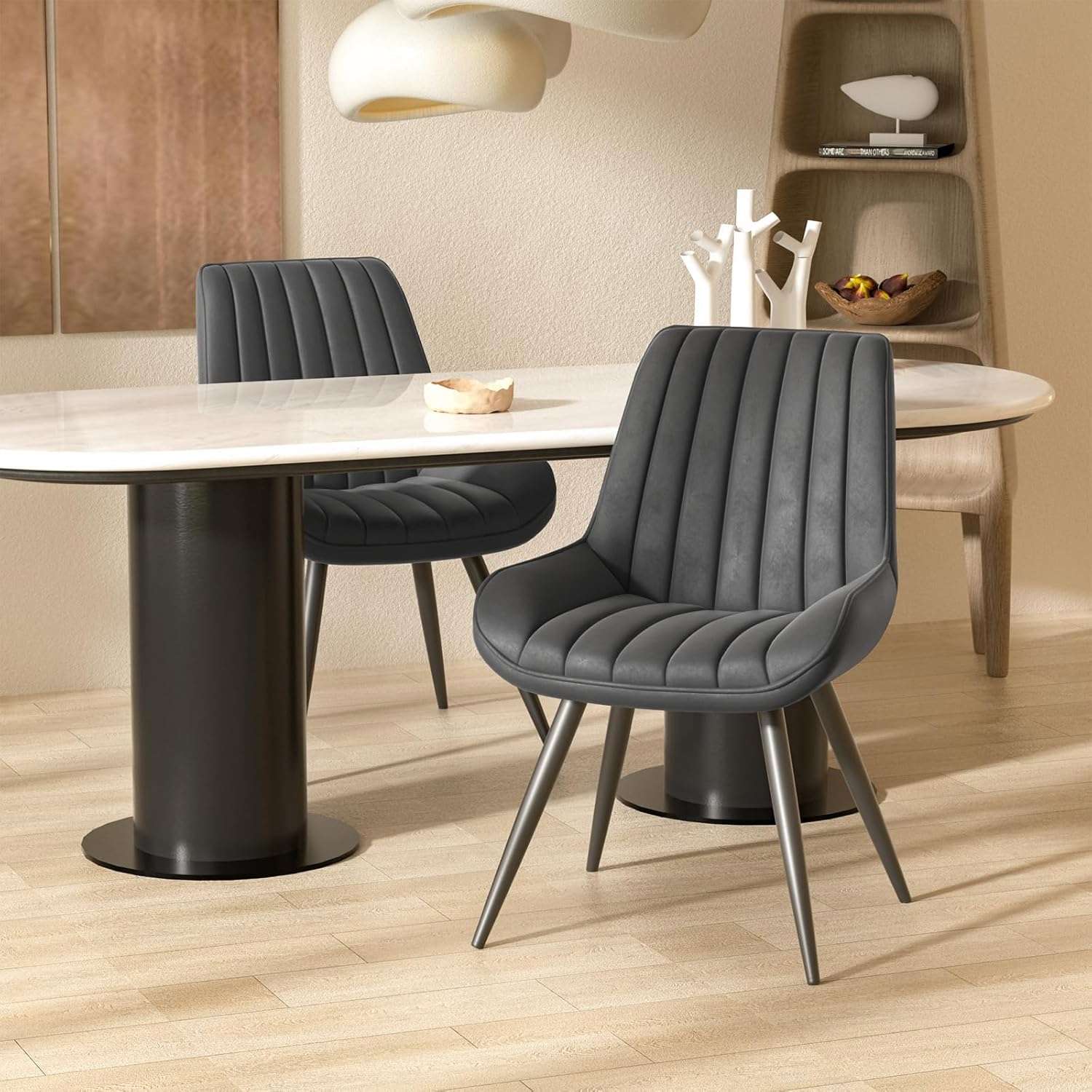 Hawthyhome Dining Chairs Set of 2 |Upholstered Chairs with 10cm Thick Seat Cushion •Upholstered Fabric Dining Chair •Kitchen Chair with Backrest •Modern Armchairs with Metal...