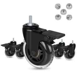 Hirate 3" Lockable Caster with 5/16" Threaded Stem, 5pcs Caster Wheels with Brake Safe Locking Swivel Casters for Office Chairs Home Furniture (Include Lock Nuts)