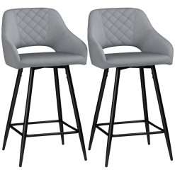 HOMCOM Bar Stools Set of 2, Velvet-Touch Fabric Counter Height Bar Chairs, Kitchen Stools with Steel Legs for Dining Area, Kitchen Island Barstools, Grey