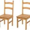 Home Source Solid Pine Wood Pair of Dining Chairs, Kitchen Dining Furniture, Waxed Finish