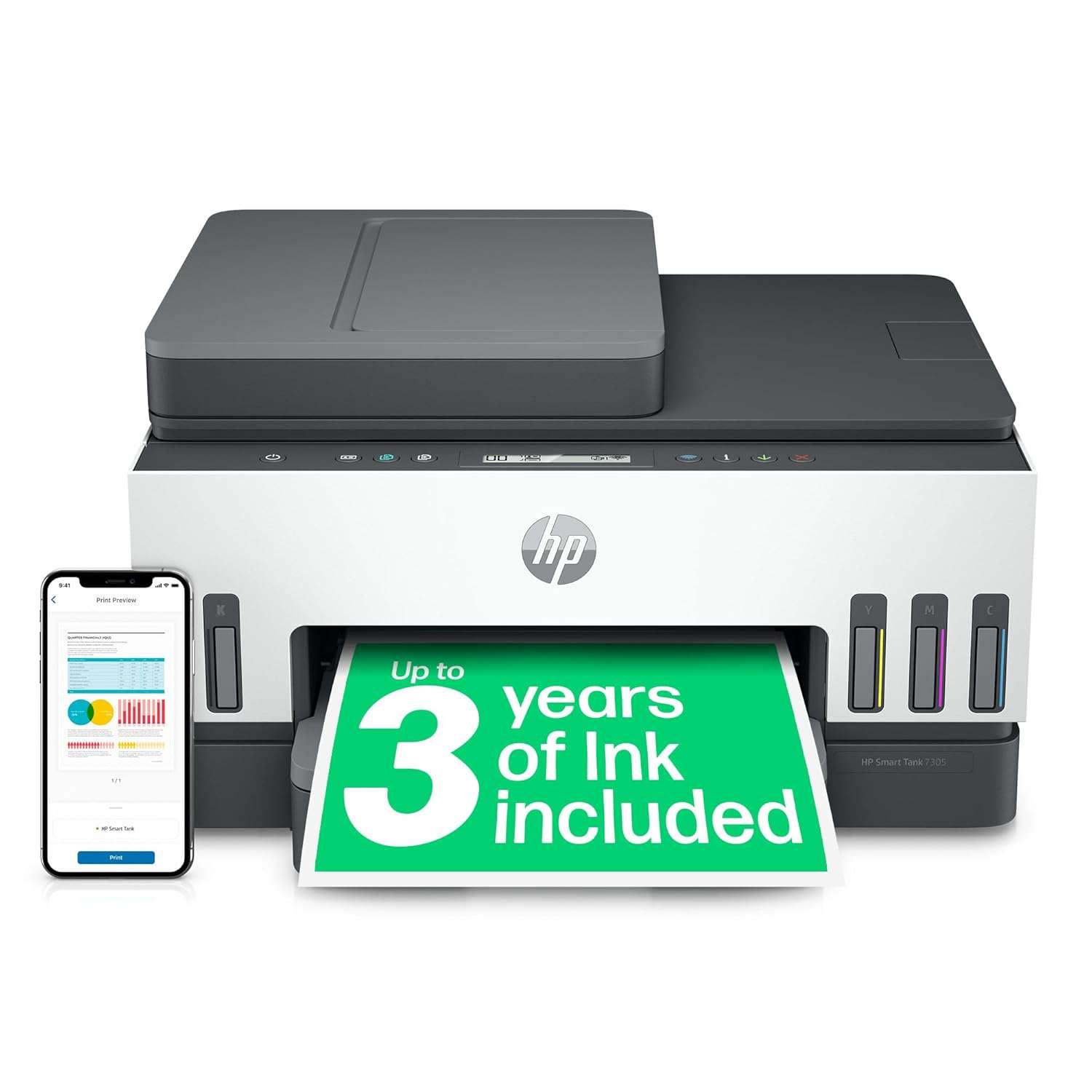 HP Smart Tank 7305 All in One Printer | Perfect for Home | Colour | Wireless | Print, Scan, Copy | Includes up to 3 Years of Ink | Refillable | Document Feeder | 2-Sided...