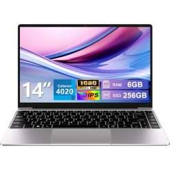 HUQPPQ 14 Inch Laptop Celeron N4020 Processor 6GB RAM 256GB SSD WIN11 Laptops | FHD 1920×1080 IPS Display | WiFi 5, USB 3.0, Webcam | Ideal for Business, School & Work - Silver