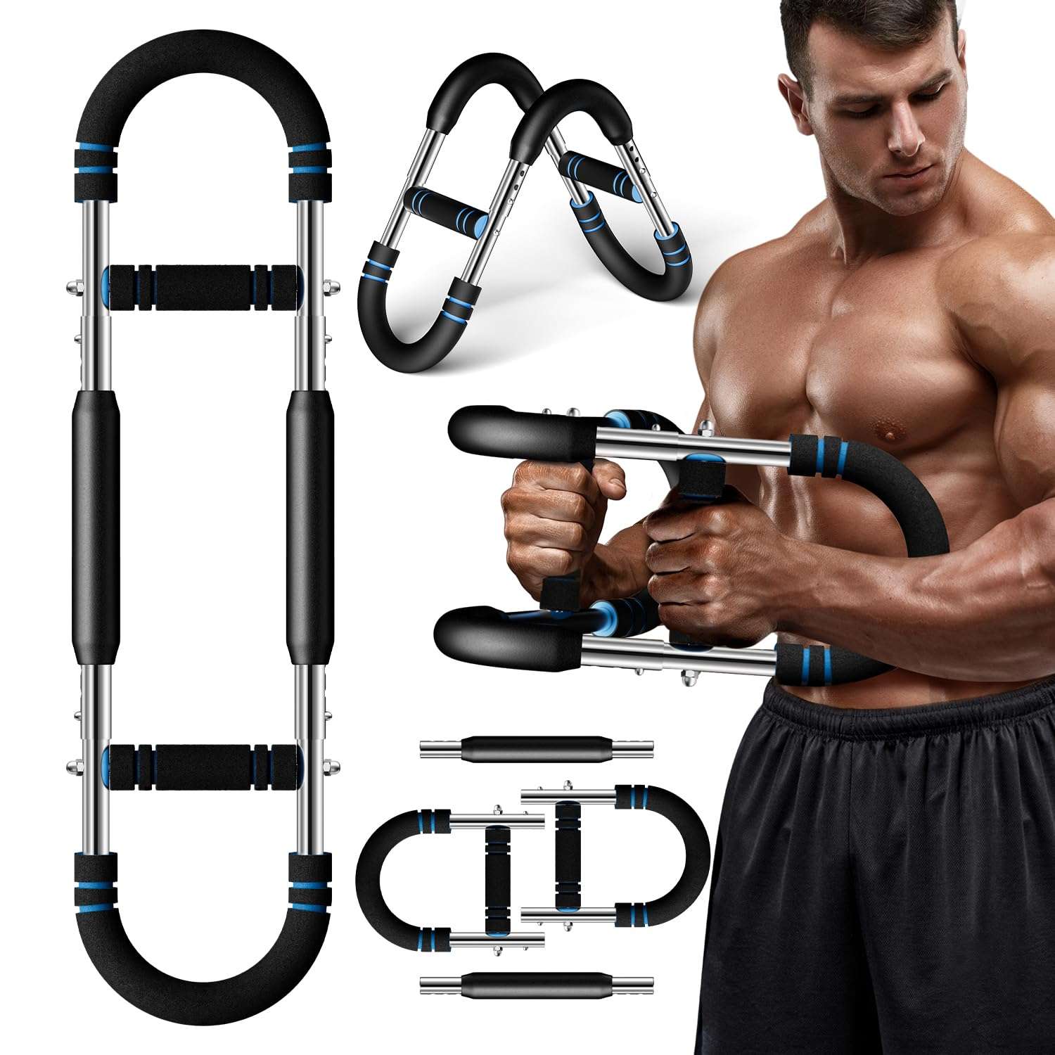 IAULF Twister Arm Trainer, 66-110lbs Adjustable Chest Expander - U-Shaped Strength Training Equipment for Chest, Shoulder & Forearm Workout, Home Gym Fitness, Muscle Building