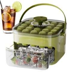 Ice Block Maker, Press-Type Ice Block Tray with Bin and Scoop, No Touch, Easy Release, Reusable Chilling Cube Maker for Party Home Use