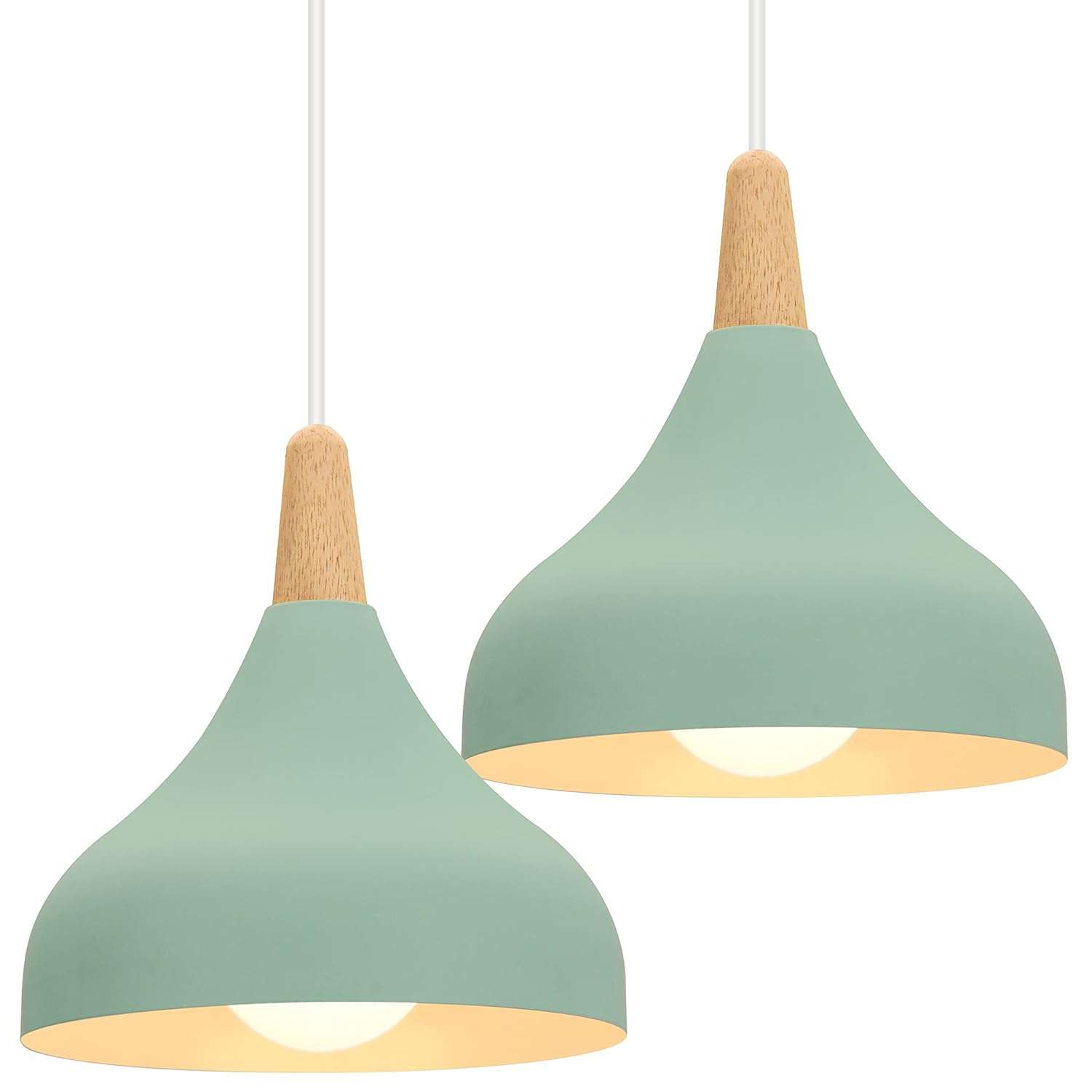 iDEGU Set of 2 Retro Pendant Ceiling Lights Modern Drop Style Hat Lampshade E27 Ceiling Light Retro Light Fixture in Metal Wood Pendant Lamp for Bedroom, Dining Room, Kitchen, Φ...