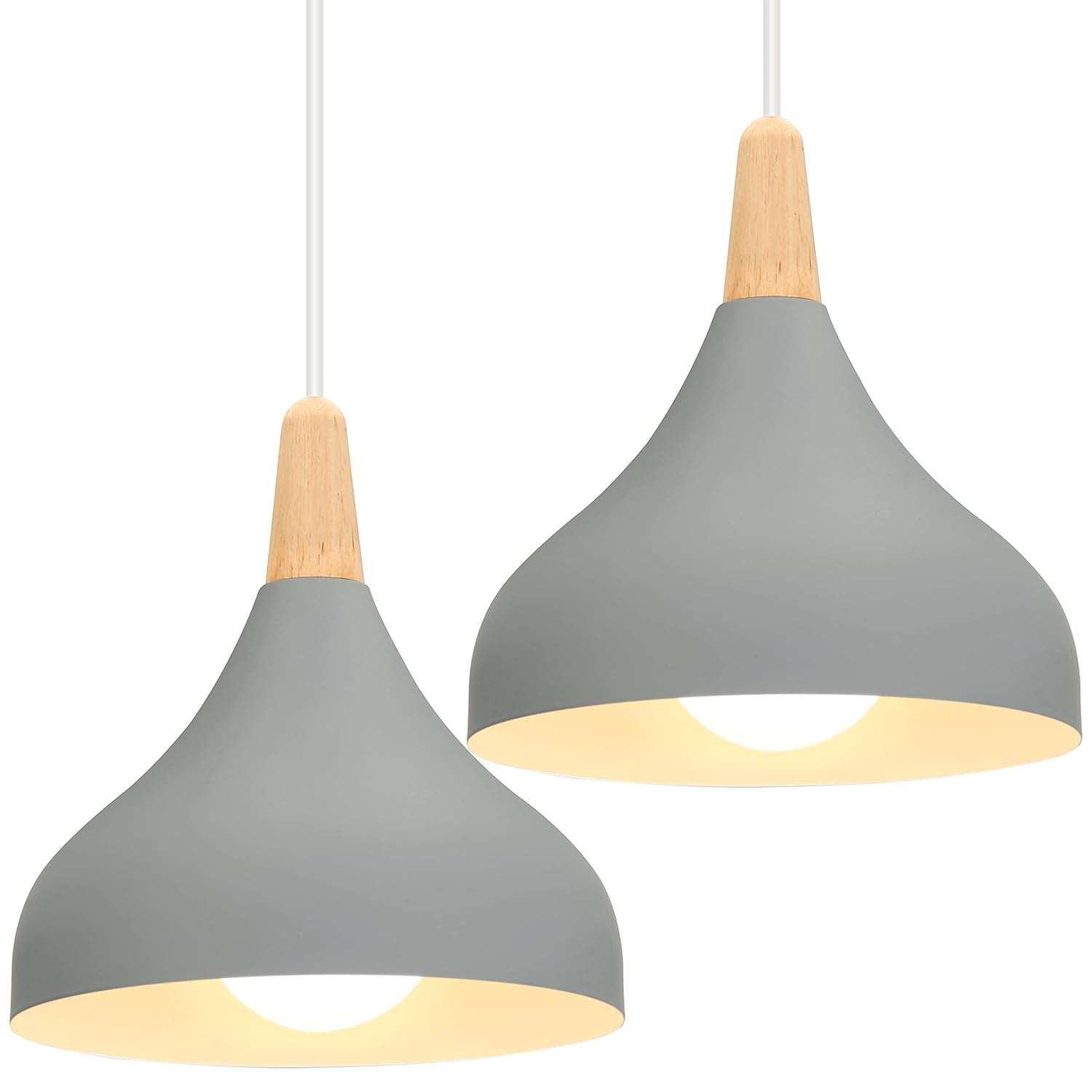 iDEGU Set of 2 Retro Pendant Ceiling Lights Modern Drop Style Hat Lampshade E27 Ceiling Light Retro Light Fixture in Metal Wood Pendant Lamp for Bedroom, Dining Room, Kitchen, Φ...