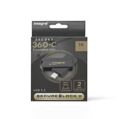Integral Secure 360-C 16GB Software Encrypted USB Flash Drive - USB-C Connector - 256-bit AES encryption - Compatible with Mac, MacBook, PC, laptop