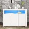 Jaxenor High Gloss Sideboard LED Cabinet with 3 Doors for Living Room, Dining Room, Hallway, Kitchen, Storage Display Cabinet with LED Light, USB Powered (White)