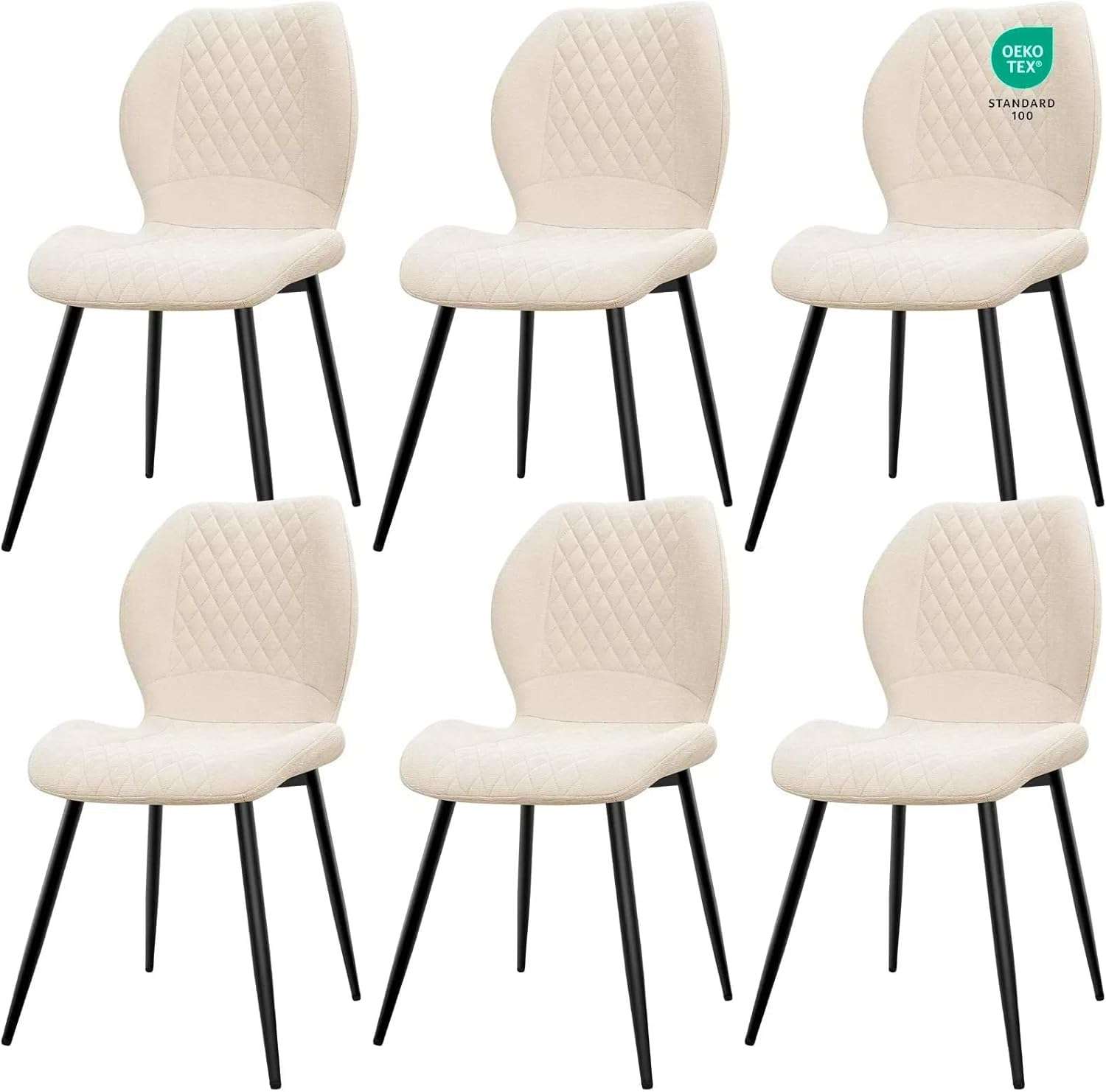 JIJIAN Dining Chairs set of 6, Kitchen Chair, Upholstered Chairs, Ergonomically Designed Linen Chair for Dining Room, Kitchen, Living Room, Reception, Beige
