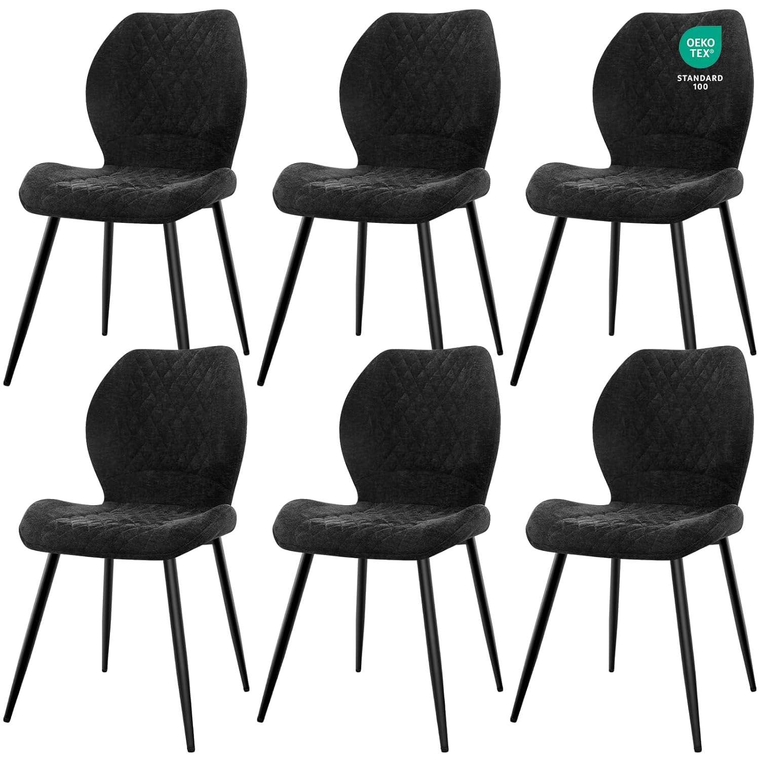 JIJIAN Dining Chairs set of 6, Kitchen Chair, Upholstered Chairs, Ergonomically Designed Linen Chair for Dining Room, Kitchen, Living Room, Reception, Black