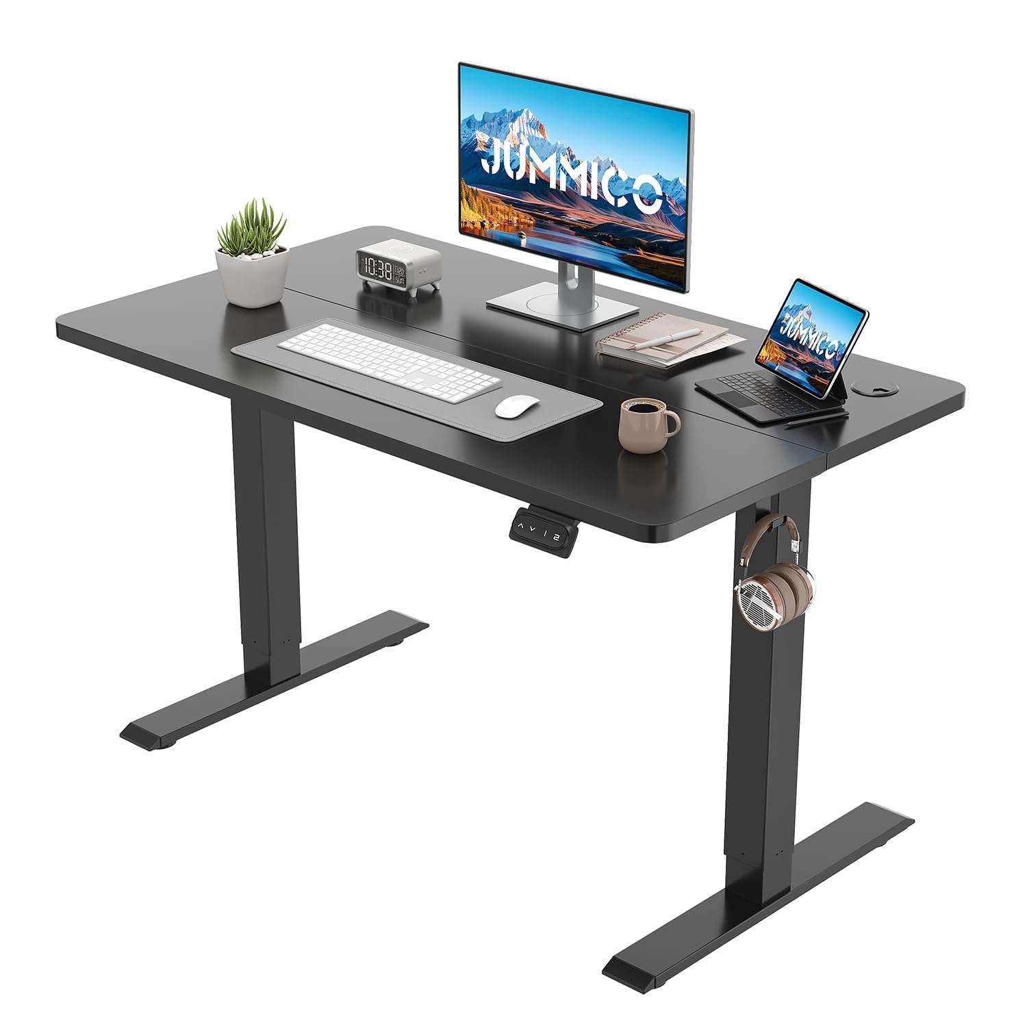 JUMMICO Electric Standing Desk, 100 x 60 cm Home Office Height Adjustable Desk, Computer Lift Table with Smart Panel & Memory Function, Black
