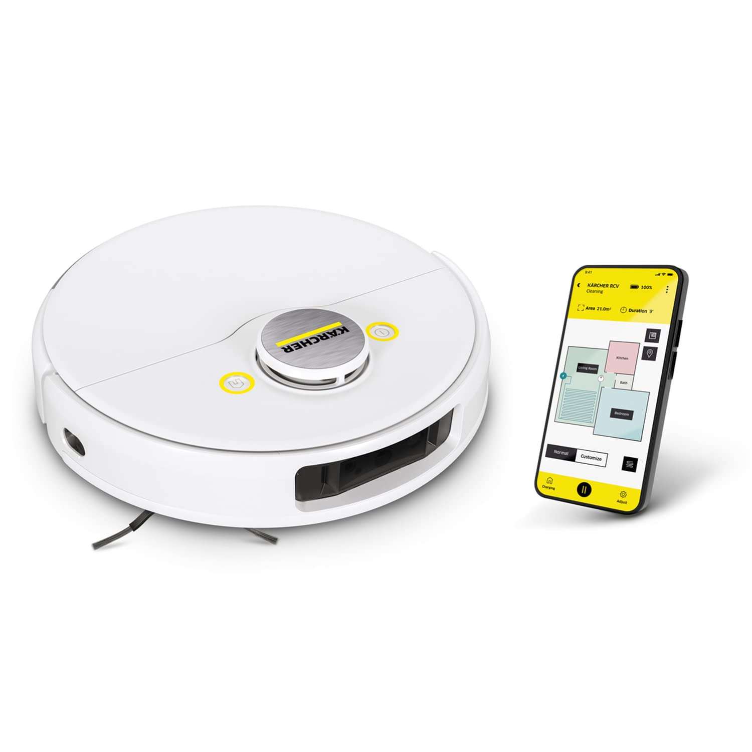 Kärcher Vacuuming Robot RCV 5 with Mop Function, Remote Control via App, LiDar Navigation, Dual Laser and AI, Floor Mapping, Obstacle Recognition, 5000pa, 120 min Run Time, for...