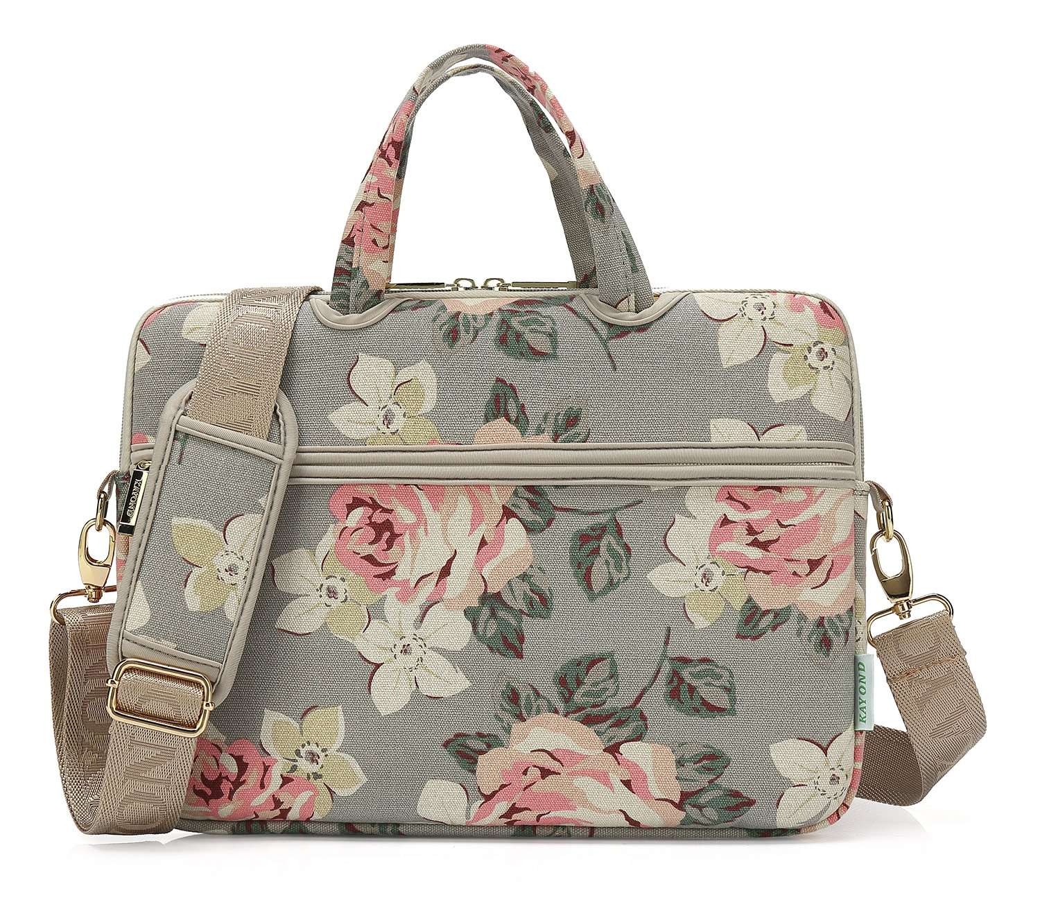 kayond Gray Rose Patten Canvas Laptop Shoulder Messenger Bag Case Sleeve for 15-15.6Inch Laptop and Macbook Pro 15.4 (15-15.6 inch, Gray Rose)