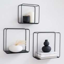 Kazai. Wall Shelves -Jona- | 3-Part Shelving Unit made of Metal and Real Wood Veneer | Wall Decor, Storage and Book Shelf for Bathroom, Living Room, Kitchen, Bedroom and More |...