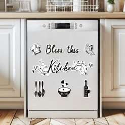 Kitchen Dishwasher Magnet Decorations, Bless This Kitchen Dishwasher Refrigerator Cover Magnetic Stickers Decal Decorative for Home Appliance Garage Car Metal Door Cover Black...