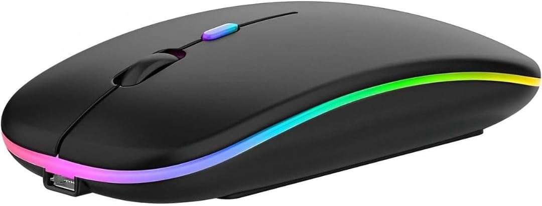 LED Wireless Mouse - Slim Rechargeable Silent 2.4G USB Optical Cordless Mouse for Laptop, Notebook, PC, Desktop, Gaming (Black)