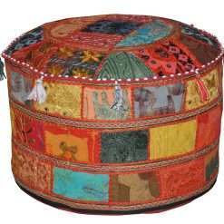 Marubhumi India Floor cotton Ottoman Embellished with Patchwork and Embroidery Work Cushion Cover, Living Room