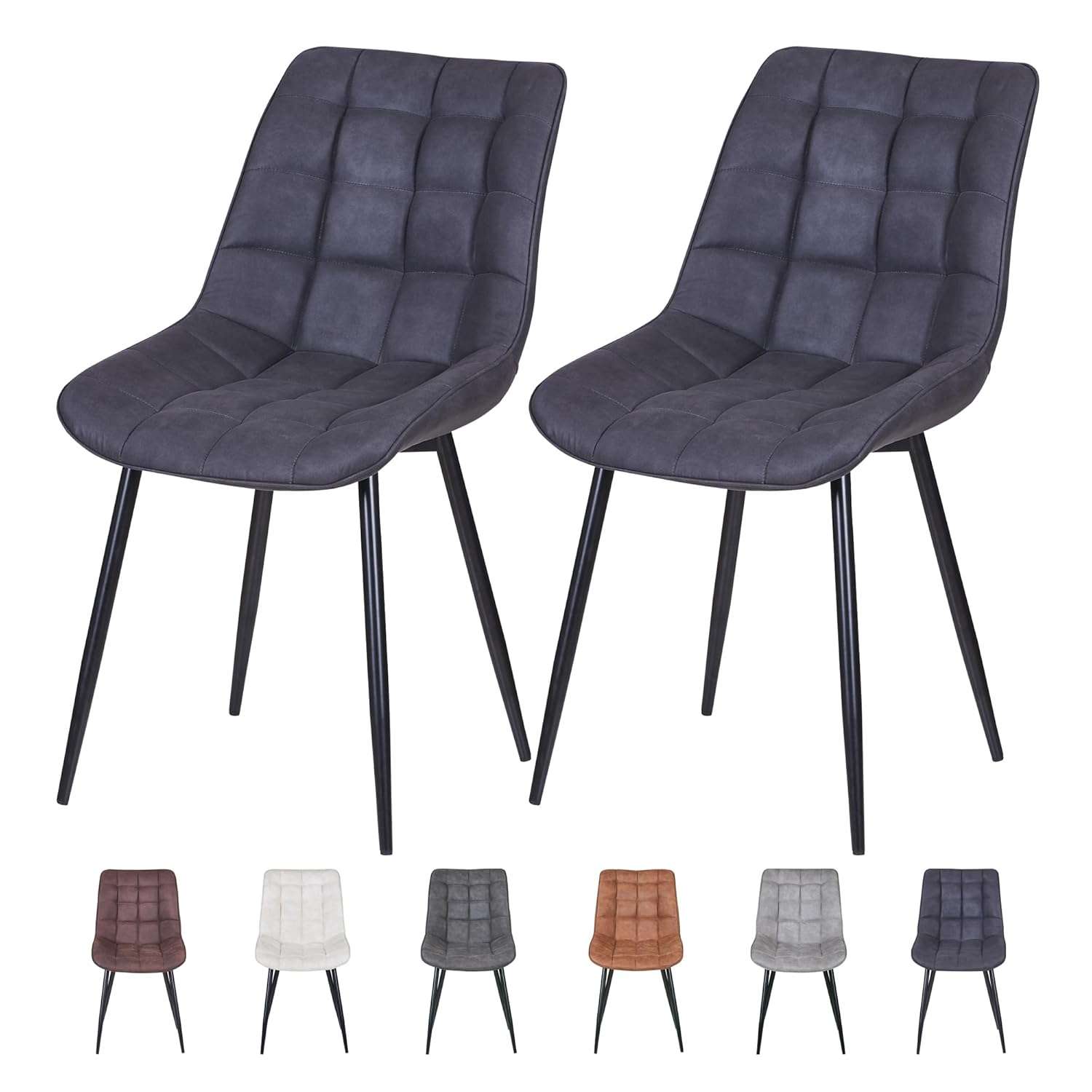 mcc direct set of 2 Dining Chairs, Faux Matte Suede Leather Dining Chairs with Padded Seat and Metal Legs for Dining Room, Living Room, Kitchen Room and Commercial...