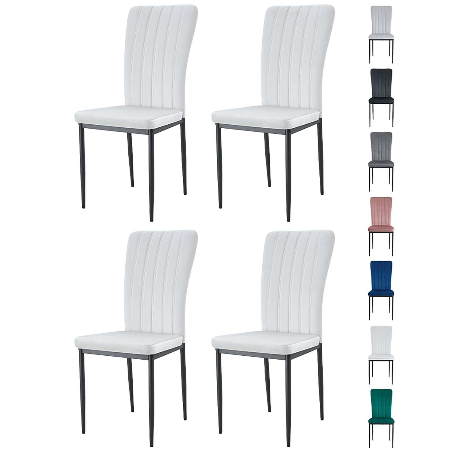 mcc direct Set of 4 Dining Chairs, Velvet High Back Kitchen Chairs with Upholstered Soft Seat and Metal Legs for Home, Office, Dining and Reception - Elle (Beige)
