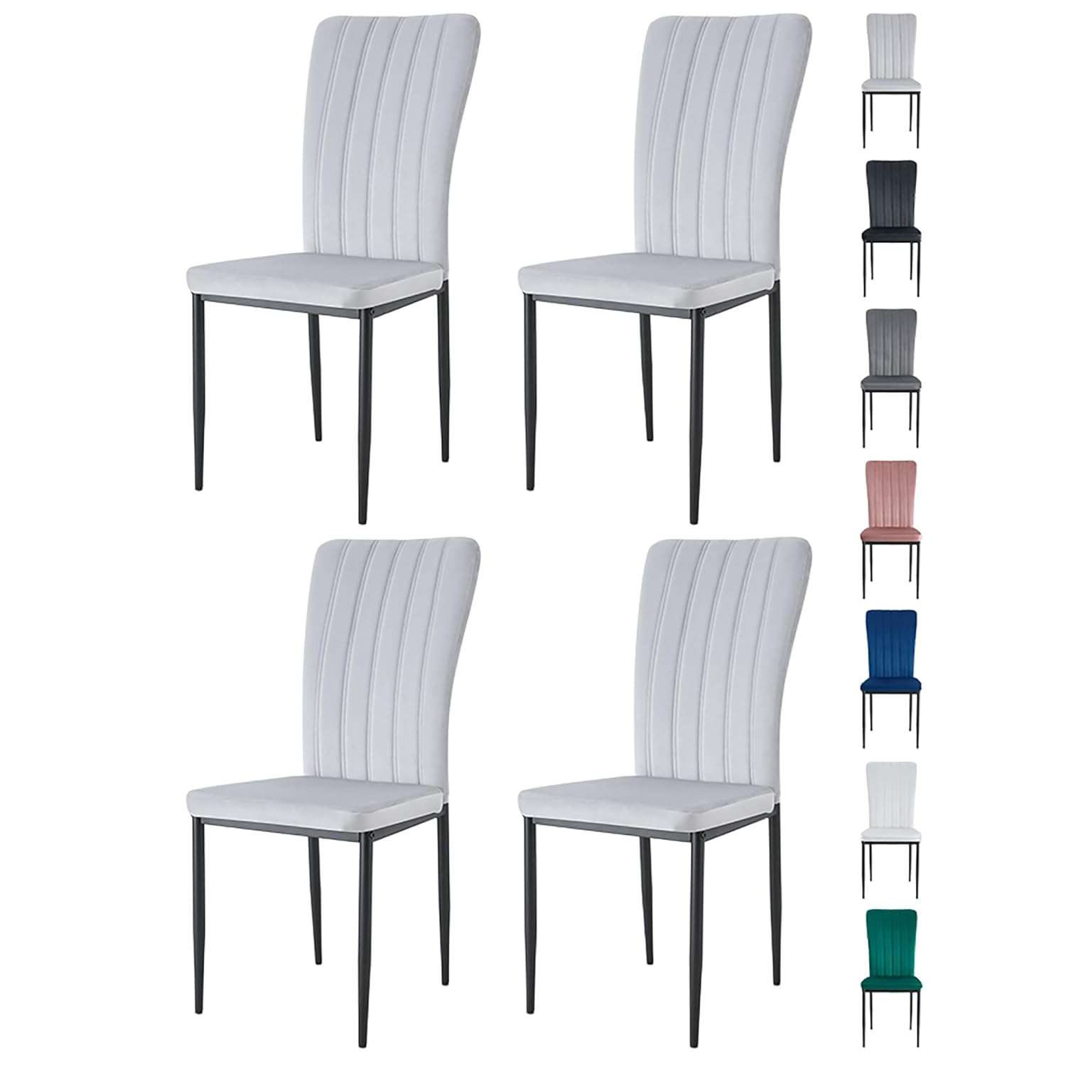 mcc direct Set of 4 Dining Chairs, Velvet High Back Kitchen Chairs with Upholstered Soft Seat and Metal Legs for Home, Office, Dining and Reception - Elle (Light Grey)