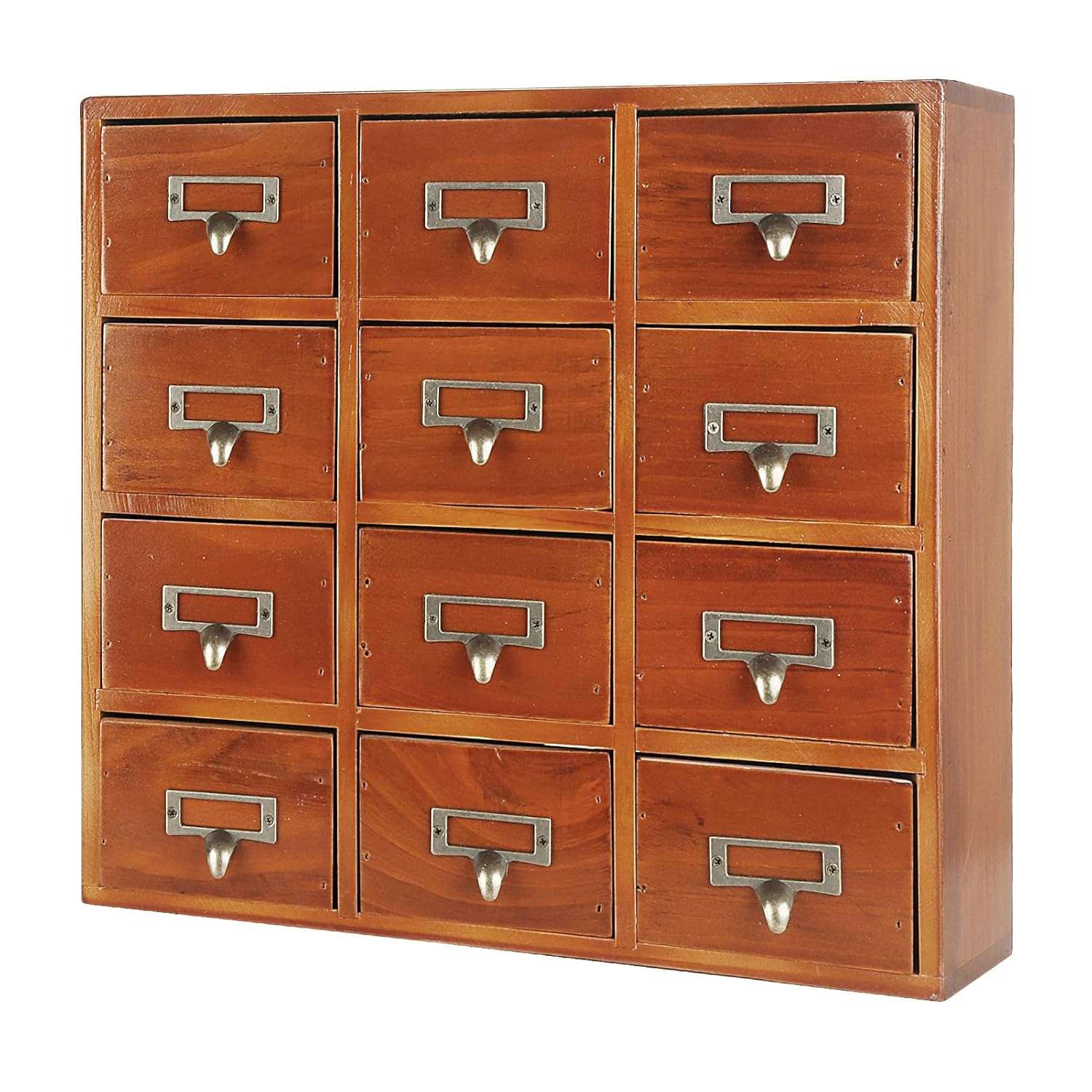 MOHLTIAPD 12 Drawers Library Card Catalog Cabinet,Desktop Storage Cabinet Box,with Metal Handles Apothecary Supplies Vintage Chests,Wooden Desk Drawer Organizer ,Home Office...