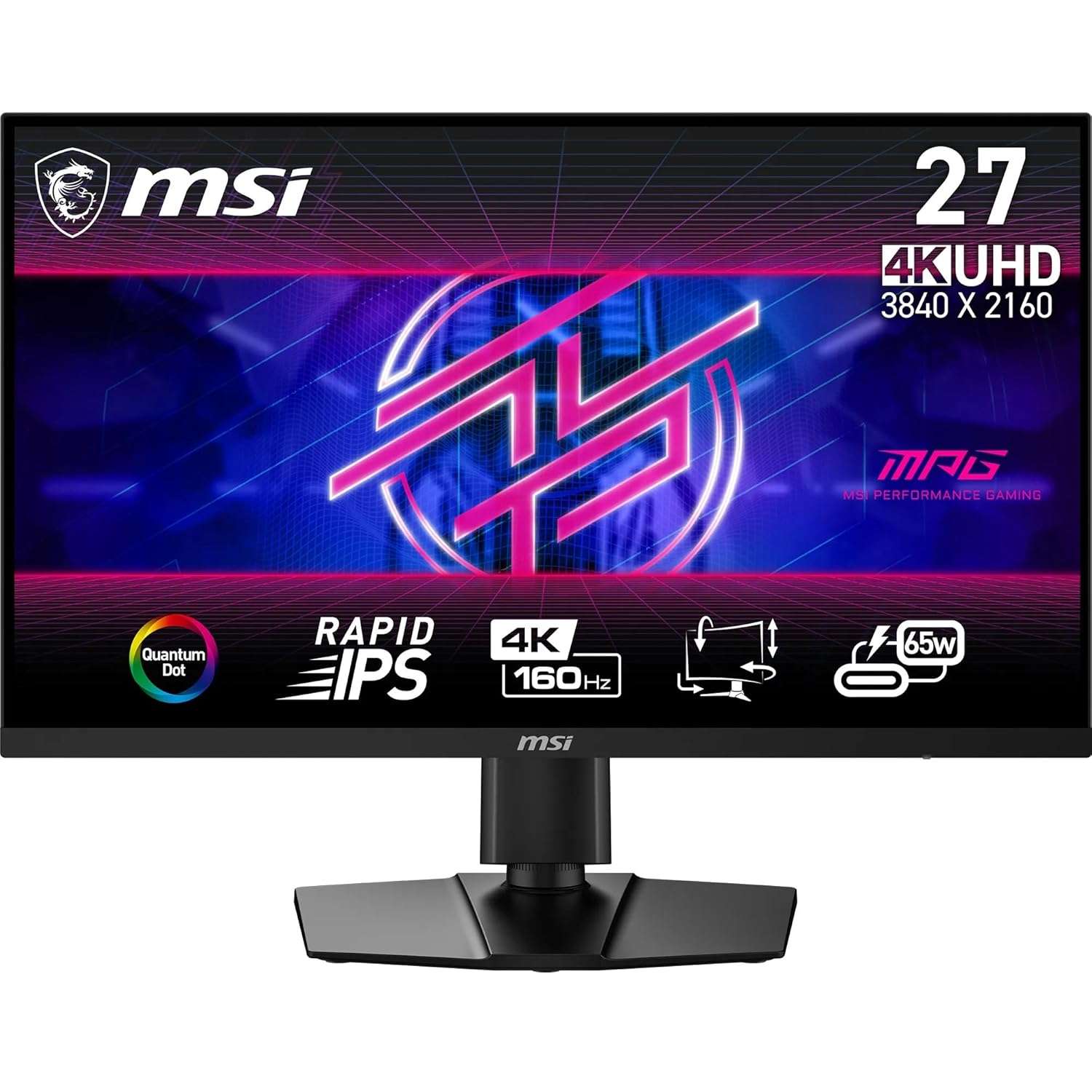 MSI MPG 274URF QD 27 Inch UHD Gaming Monitor - 3840 x 2160 Rapid IPS Panel, 160 Hz - 05ms (GtG, Min), 145percentage sRGB Colour Gamut, Frameless Design, VESA DisplayHDR 400