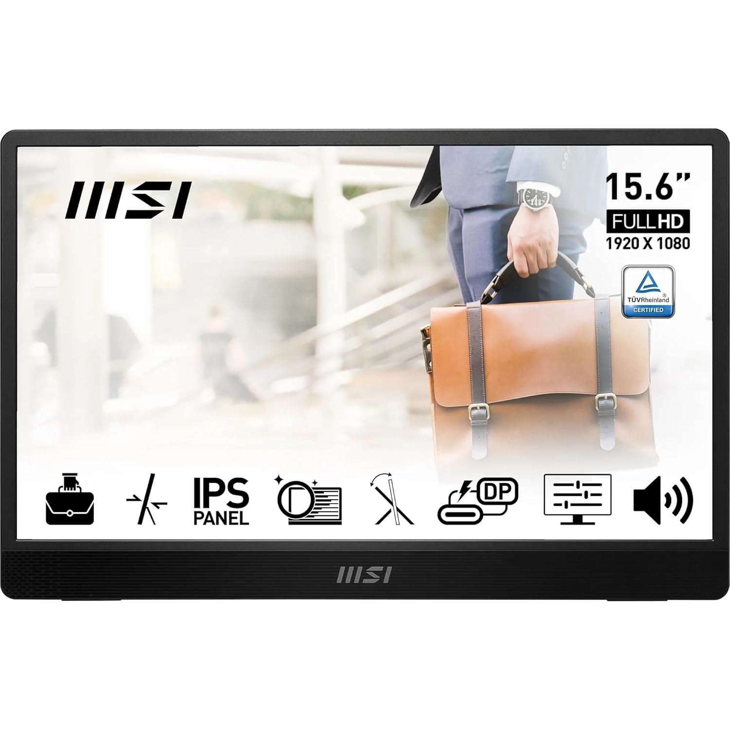 MSI PRO MP161 E2 15.6 Inch Full HD Portable Monitor - 1920 x 1080 IPS Panel, 60Hz, Eye-Friendly Screen (PC, Laptop, Mobile), Speakers, Enhanced Chassis & Kickstand - Mini-HDMI...