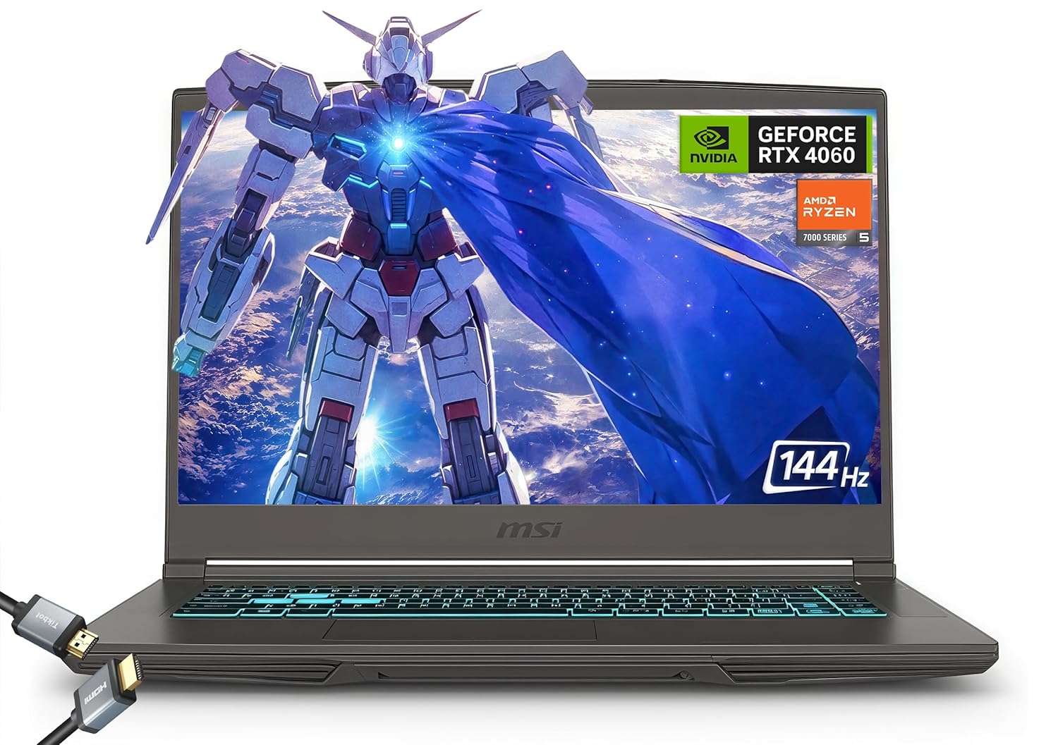 MSI Thin 15.6 inch 144Hz FHD Thin Bezel IPS Gaming Laptop, AMD Ryzen 5 7535HS, NVIDIA GeForce RTX 4060 -Window 11, w/HDMI Cable (2025) (16GB RAM | 1TB PCIe SSD)