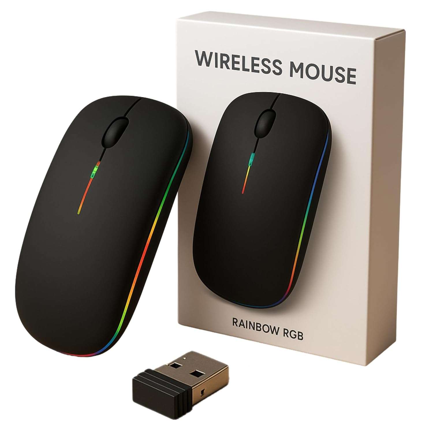 Multi-Device Wireless Bluetooth Mouse, 2.4 GHz LED Wireless Mouse, Silent Cordless Mouses for Laptop, Slim Wireles Mice for Laptop with USB Dongle, Wireles Mouse Compatible with...
