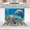 Myphotostation 30.4x25.4cm Ocean Companions Dolphin and Turtle Glass Splashback for stove Tempered Glass Backsplash, Glass Backguards For Kitchen, Cooker Wall Panel, Stove Back...