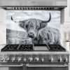 Myphotostation.com 12x12'' Tempered Glass Scottish Cow Backsplash Design Cooker Wall Backsplash Panel Glass Splashback Rustic Cow Highland Cow Farmhouse Splashback