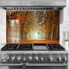 Myphotostation.com 30Wx24H'' Tempered Glass Forest Backsplash Design Cooker Wall Backsplash Panel Glass Splashback For Kitchen Panel Brown Tree Autumn Splashback Tropical