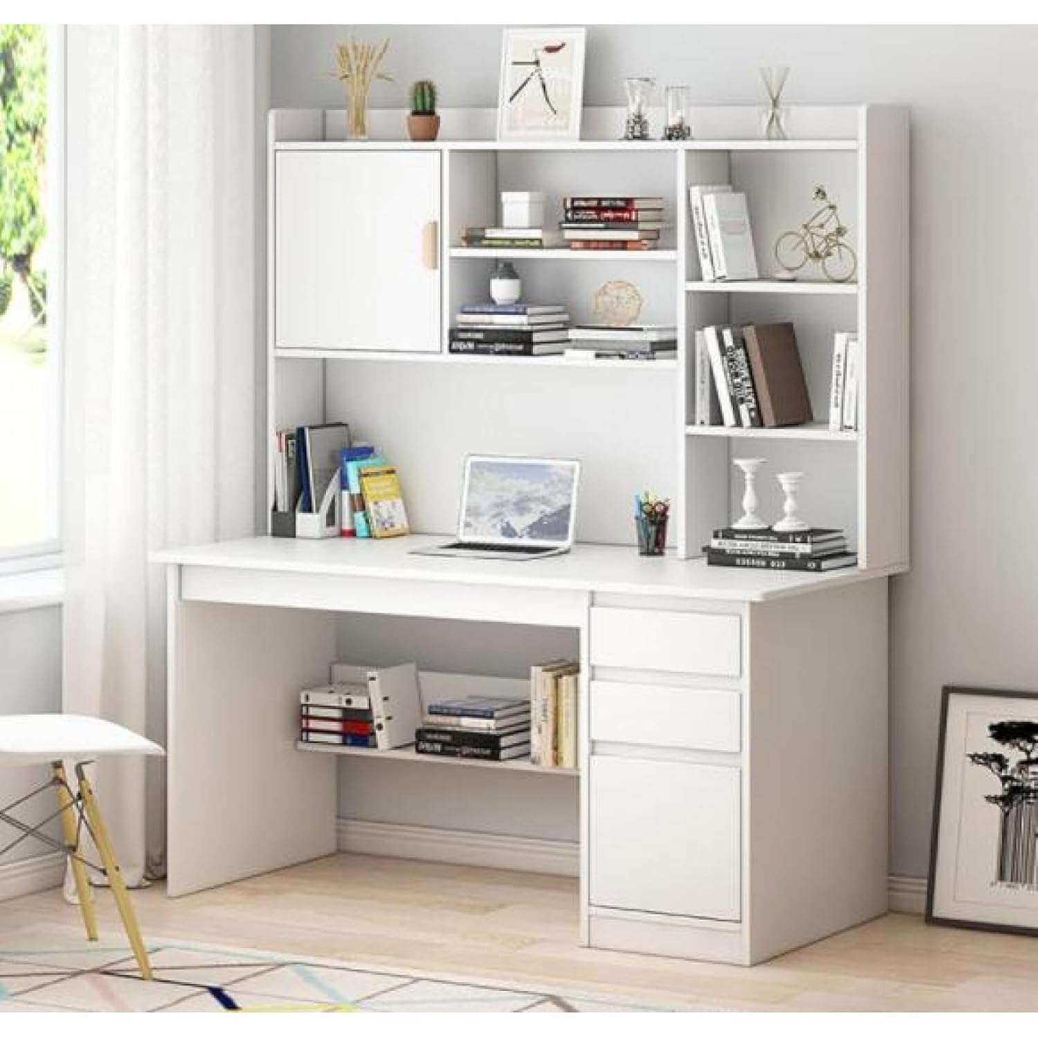 NCLOYN Computer Desk with Hutch, 47 Inches Home Office Desk with Bookshelf And Drawers, Wood Writing Desk Table for Study/workstation, Space Saving Design...