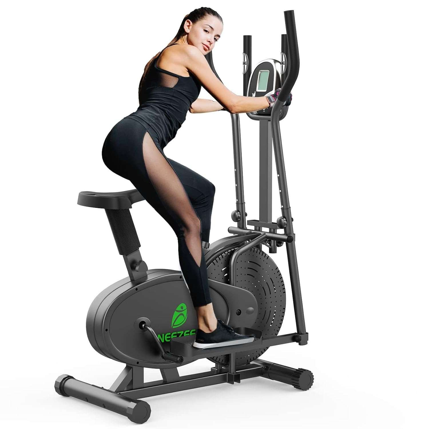 Neezee Elliptical Cross Trainer, Upgraded Cross Machine with LCD Monitor - 2 in 1 Exercise Bike Workout Machine Max Weight 265LBS